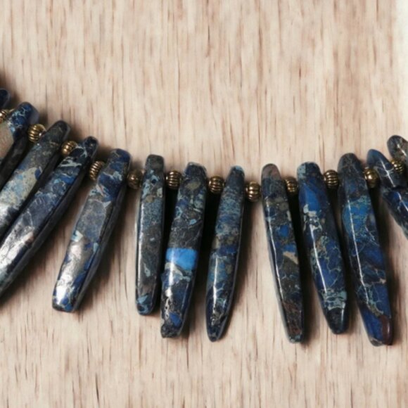 NEW Handmade Blue Jasper Gemstone Spike Statement Necklace. - Picture 4 of 8